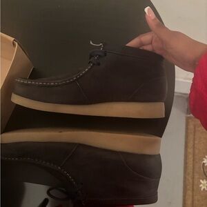 Clarks Dark Chukka Boots with Tan Sole